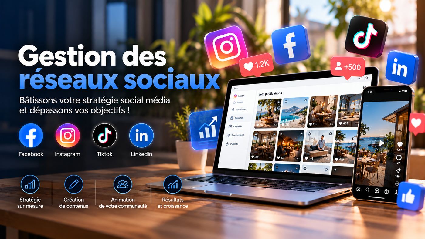 Gestion des réseaux sociaux : Facebook, Instagram, Tiktok, Linkedin, stratégie sur mesure, création de contenus, animation de communauté